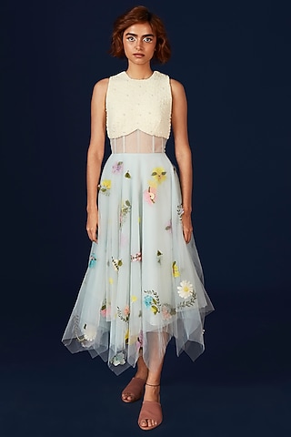 White Tulle Corset Dress by Archana Rao
