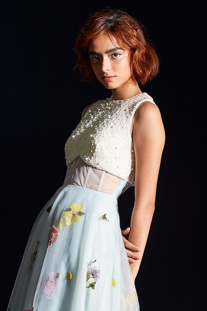 White Tulle Corset Party Wear Dress by Archana Rao at Pernia's Pop Up Shop