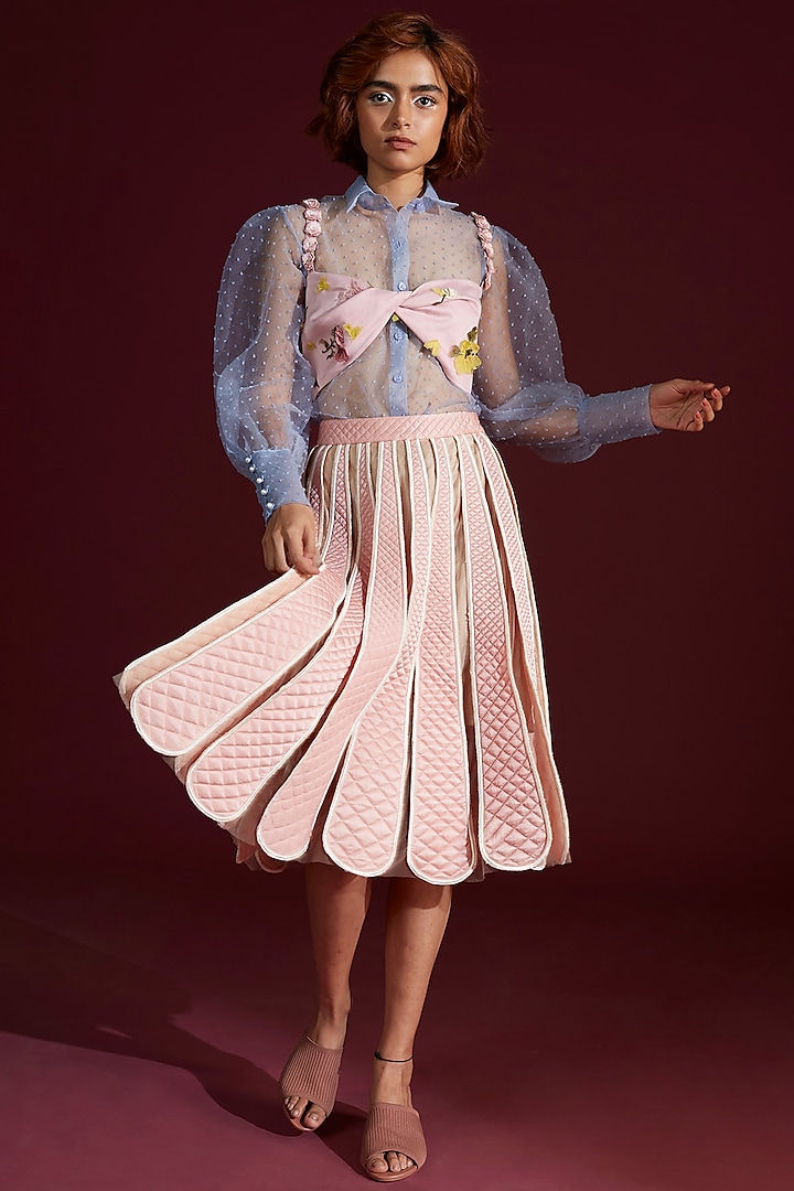 Blush Pink Satin Paneled Skirt Set by Archana Rao