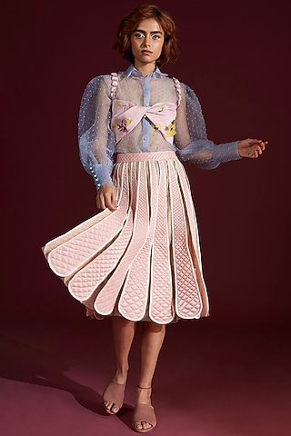 Blue Organza Polka Dot Shirt by Archana Rao