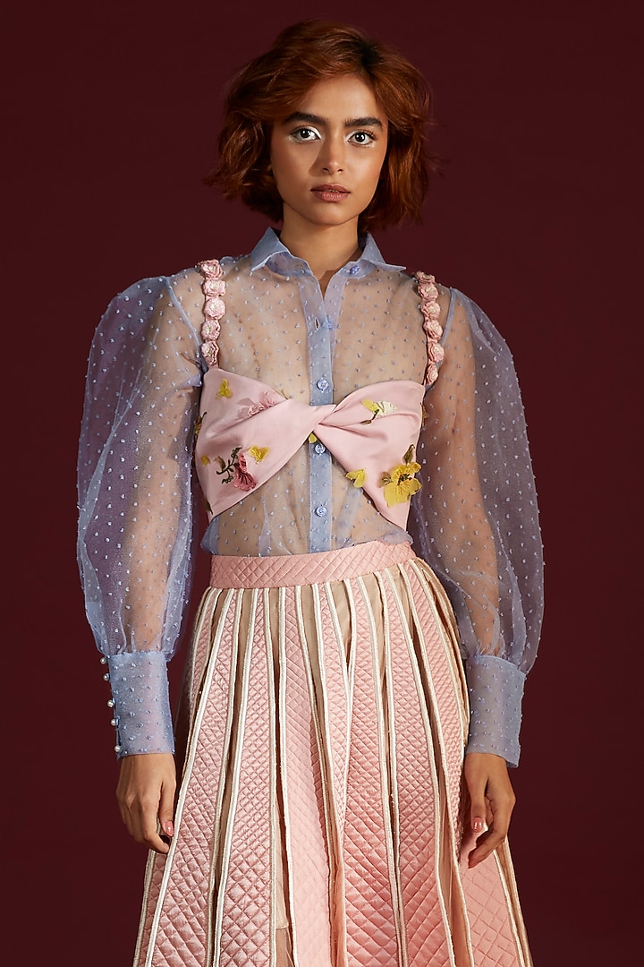 Blue Organza Polka Dot Shirt by Archana Rao at Pernia's Pop Up Shop