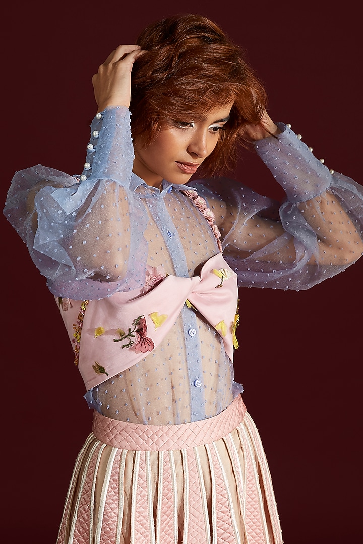 Blue Organza Polka Dot Shirt by Archana Rao at Pernia's Pop Up Shop