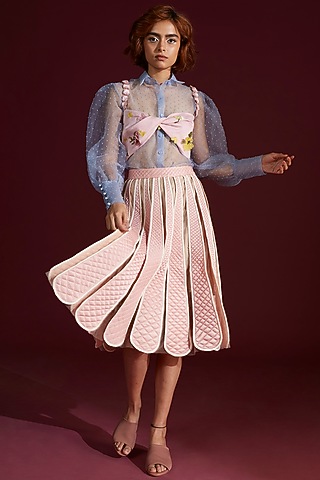 Blush Pink Satin Floral Embroidered Bustier by Archana Rao