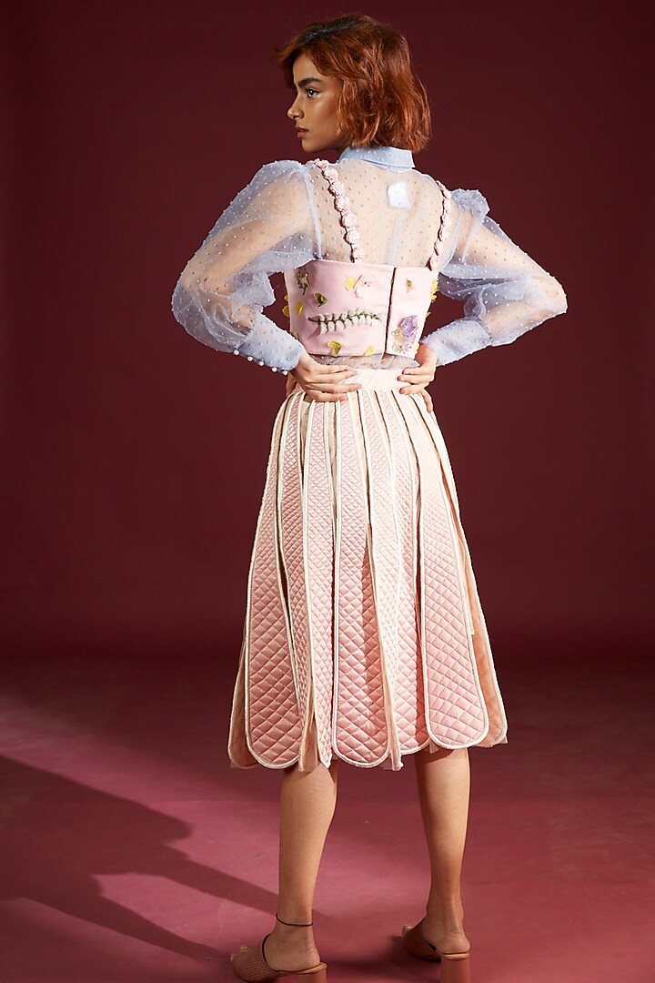 Blush Pink Satin Floral Embroidered Bustier by Archana Rao at Pernia's Pop Up Shop