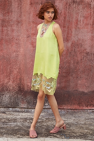Green Organza & Net Shift Dress by Archana Rao