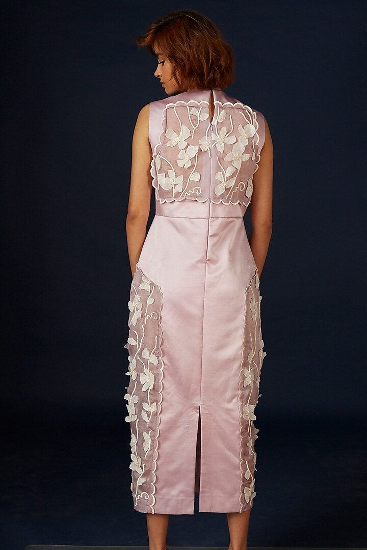 Lavender Satin Floral Embroidered Cocktail Dress by Archana Rao at Pernia's Pop Up Shop
