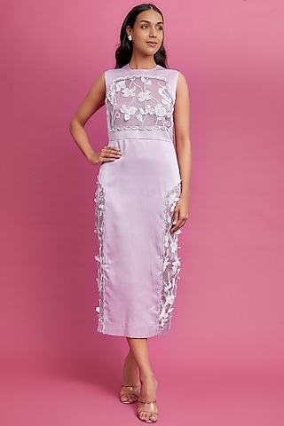Lavender Satin & Organza Midi Dress by Archana Rao