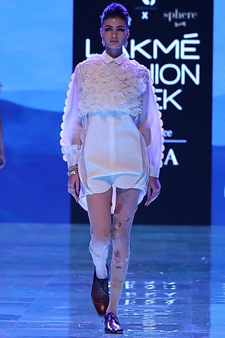 Off White Embroidered Shirt by Archana Rao
