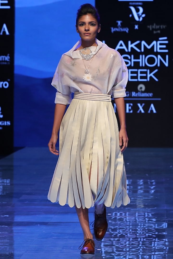 Cream Leather Skirt by Archana Rao