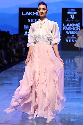 Pink Ruffled Skirt by Archana Rao
