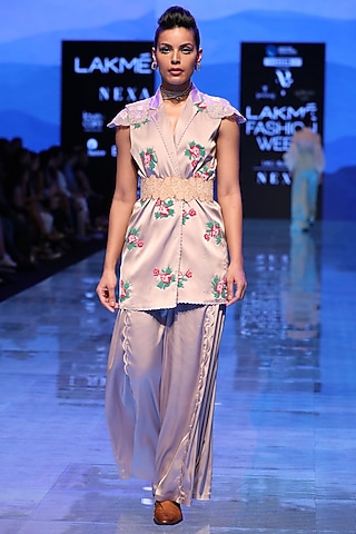 Grey Scallop Flared Pants by Archana Rao