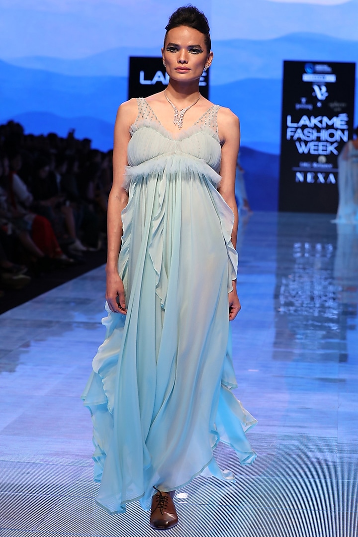 Powder Blue Ruffled Dress Design by Archana Rao at Pernia's Pop Up Shop ...