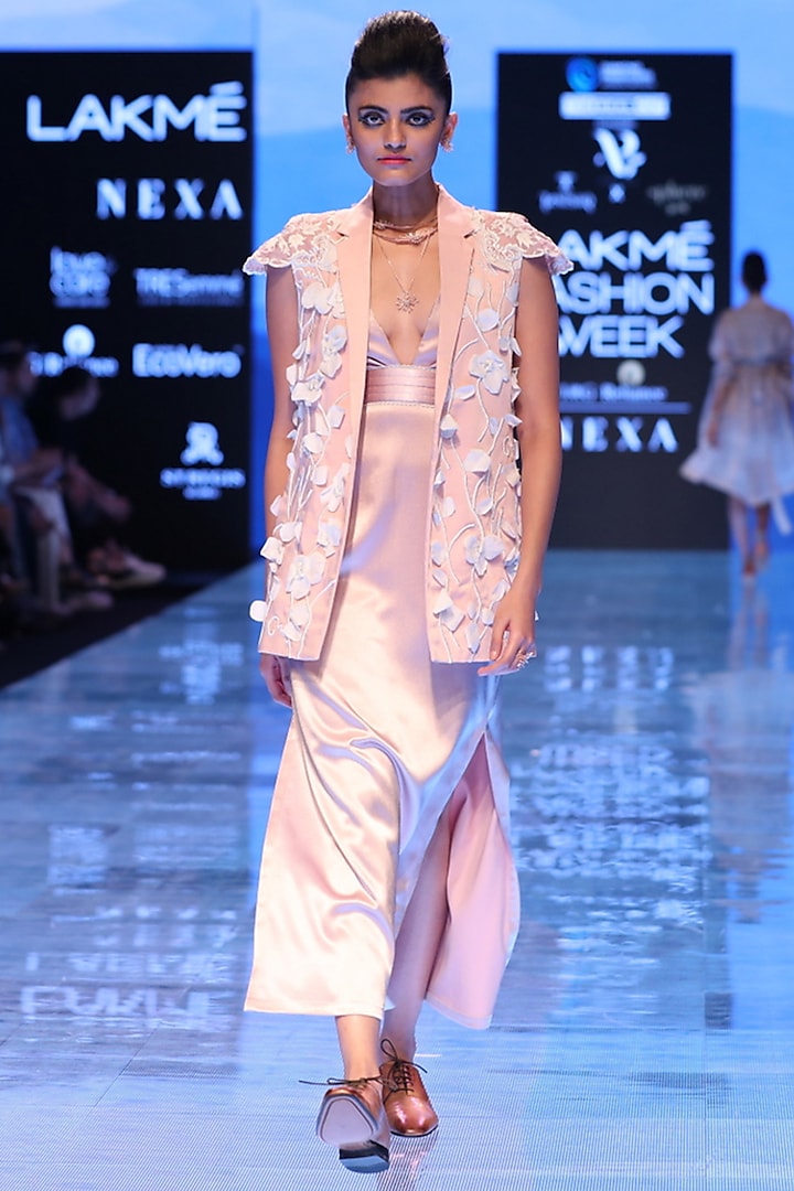 Pink Floral Embroidered Jacket by Archana Rao