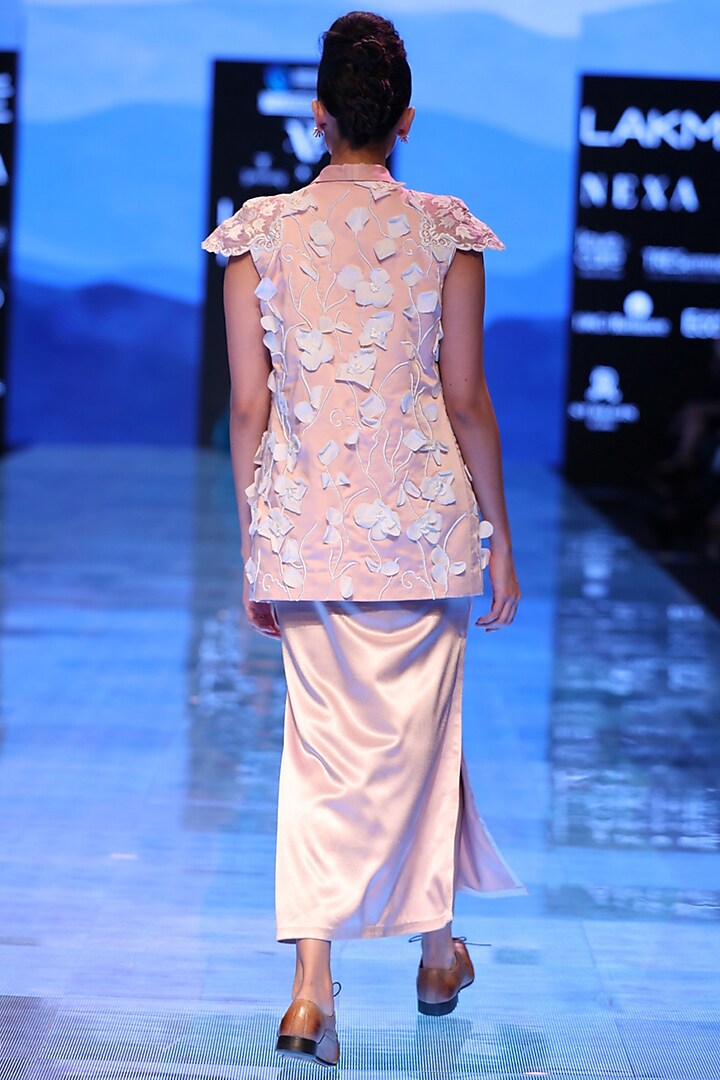 Pink Floral Embroidered Jacket by Archana Rao at Pernia's Pop Up Shop