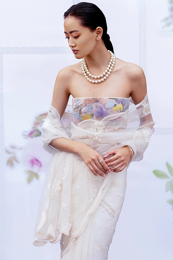 Ivory Embroidered Wedding Saree by Archana Rao at Pernia's Pop Up Shop