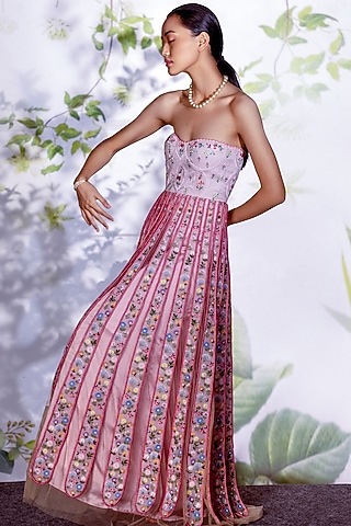Pink Embroidered Corset Gown by Archana Rao