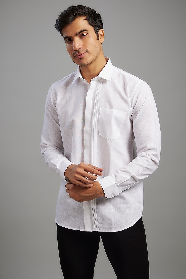White Linen Polyester Shirt by ARRUGA