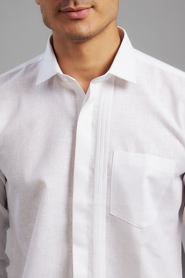 White Linen Polyester Summer Shirt by ARRUGA at Pernia's Pop Up Shop