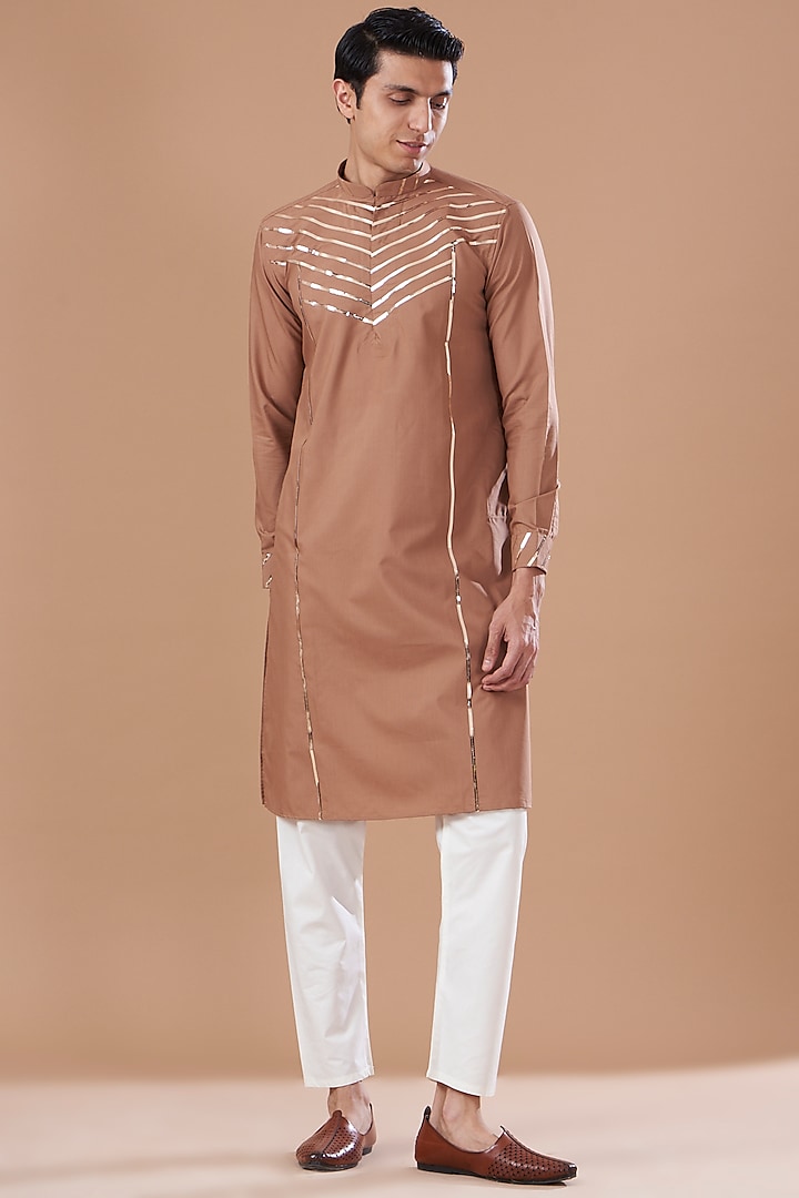 Rust Cotton Poly Embroidered Kurta Set by ARRUGA