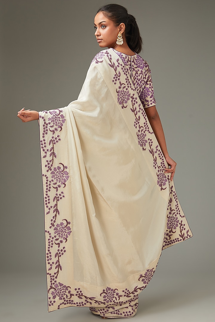 Ivory Shimmer Chanderi Handwork Wedding Saree Set by LABEL ARRV at Pernia's Pop Up Shop