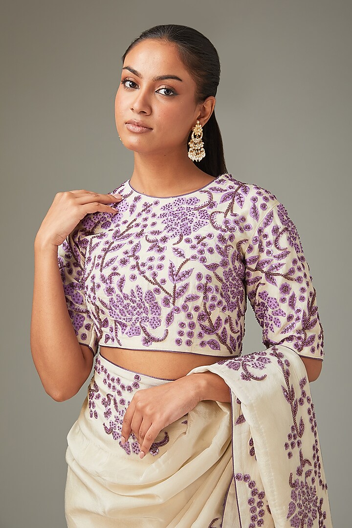 Ivory Shimmer Chanderi Handwork Wedding Saree Set by LABEL ARRV at Pernia's Pop Up Shop