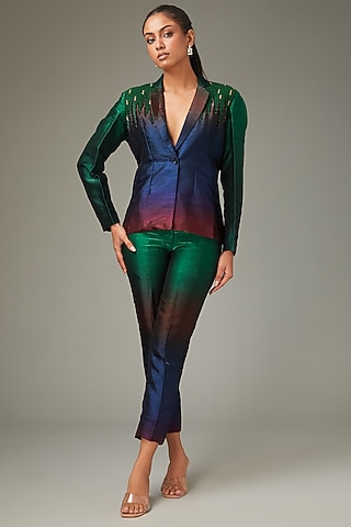 Multi-Colored Pure Organza Cutdana Handwork Ombre Co-Ord Set by LABEL ARRV