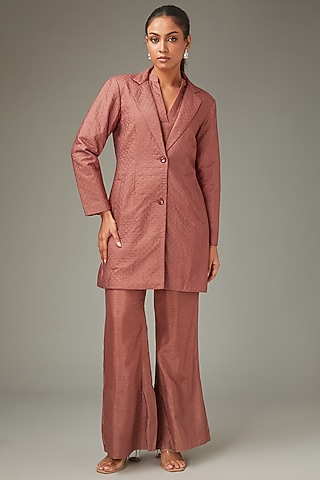 Peach Quilted Fabric Jacket Set by LABEL ARRV