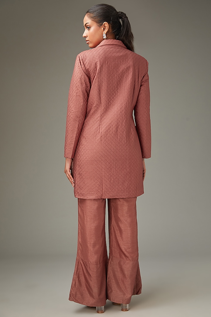 Peach Quilted Fabric Jacket Set by LABEL ARRV at Pernia's Pop Up Shop