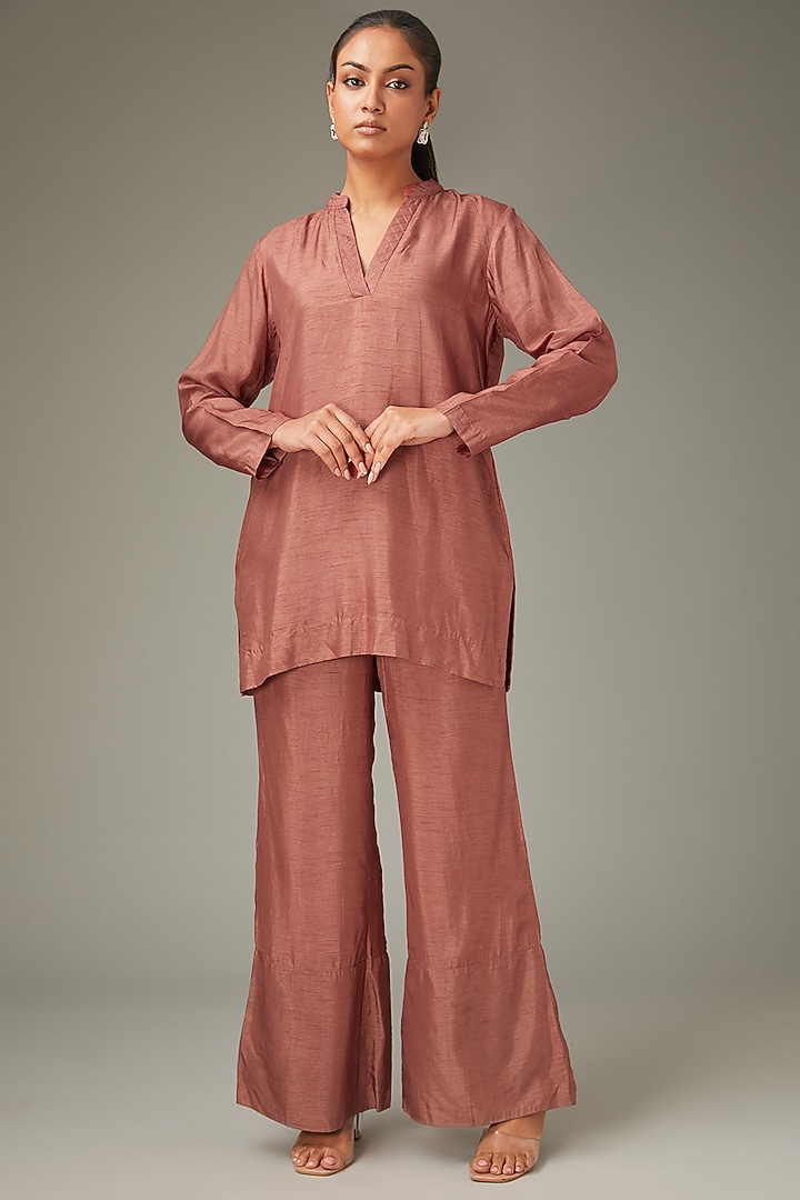 Peach Quilted Fabric Jacket Set by LABEL ARRV at Pernia's Pop Up Shop