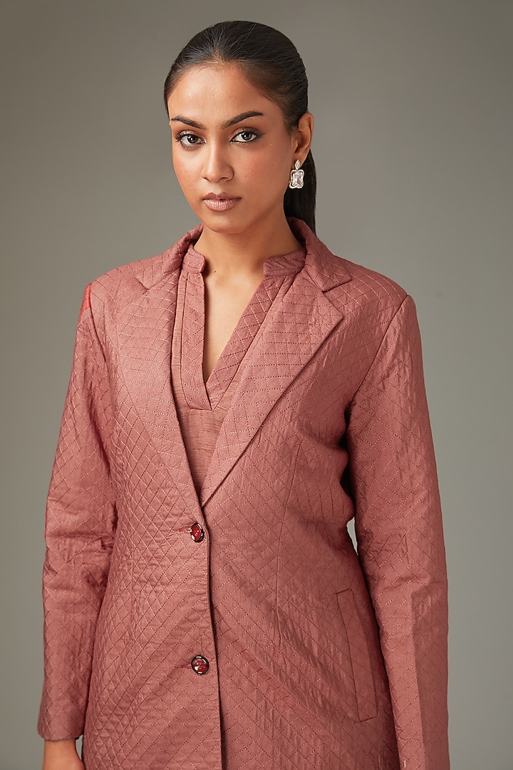 Peach Quilted Fabric Jacket Set by LABEL ARRV at Pernia's Pop Up Shop