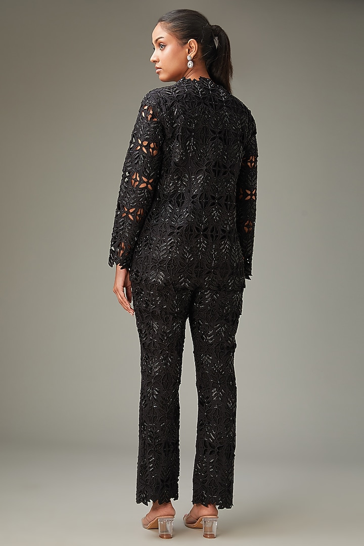 Black Crepe Cutwork Jacket Set by LABEL ARRV at Pernia's Pop Up Shop