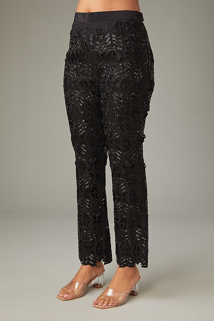 Black Crepe Cutwork Jacket Set by LABEL ARRV at Pernia's Pop Up Shop