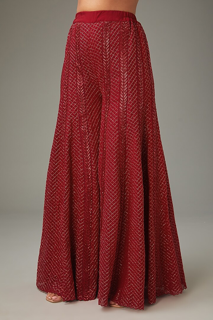 Red Crepe & Pure Organza Cutdana Handwork Bridal Sharara Set by LABEL ARRV at Pernia's Pop Up Shop