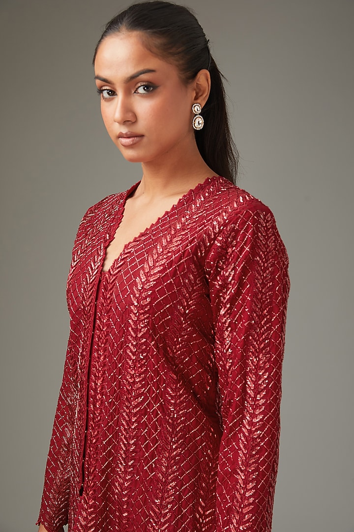 Red Crepe & Pure Organza Cutdana Handwork Bridal Sharara Set by LABEL ARRV at Pernia's Pop Up Shop