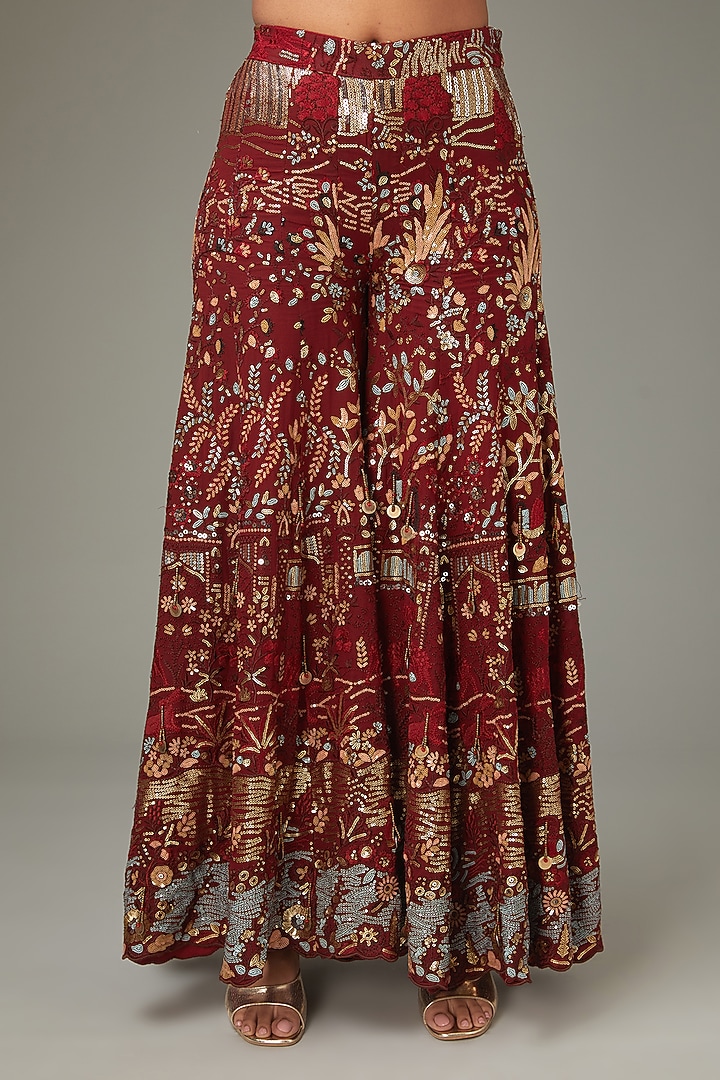 Red Georgette Thread Work Wedding Sharara Set by LABEL ARRV at Pernia's Pop Up Shop