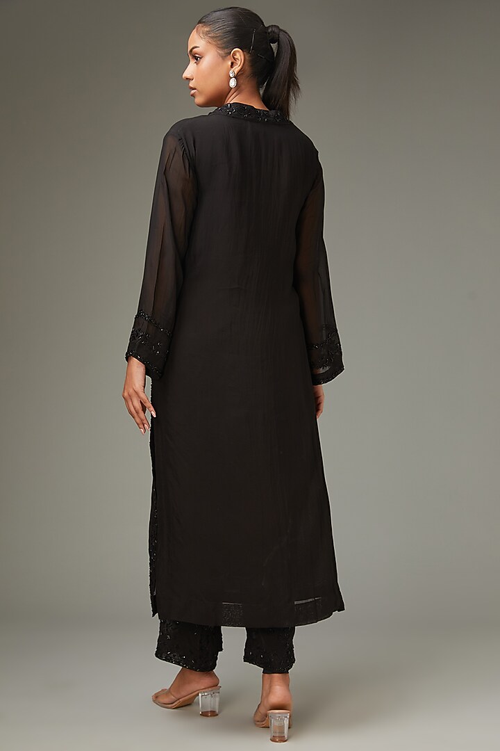 Black Pure Organza Aari Work Kurta Set by LABEL ARRV at Pernia's Pop Up Shop