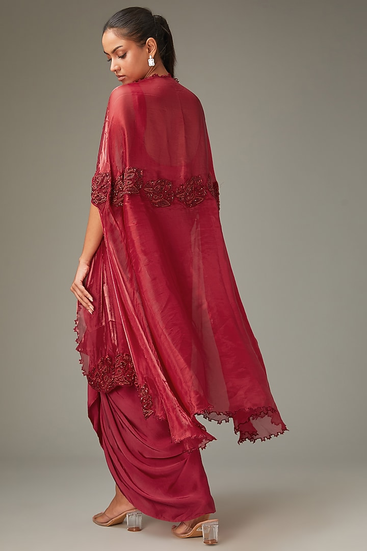 Red Organza Handwork Dhoti Set by LABEL ARRV at Pernia's Pop Up Shop