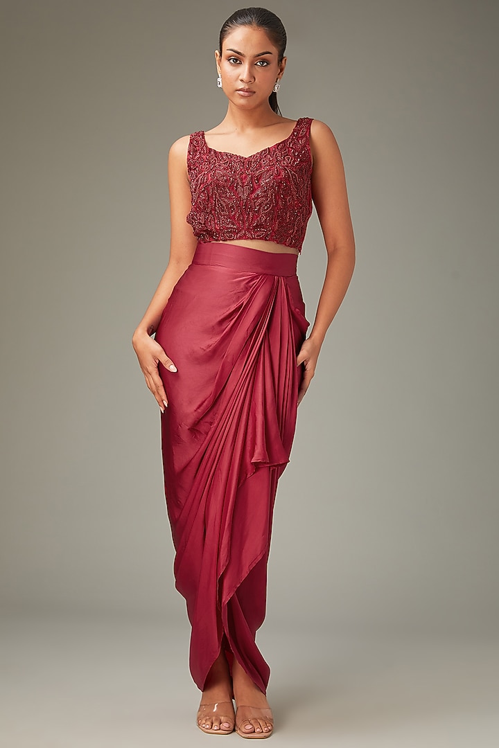 Red Organza Handwork Dhoti Set by LABEL ARRV at Pernia's Pop Up Shop