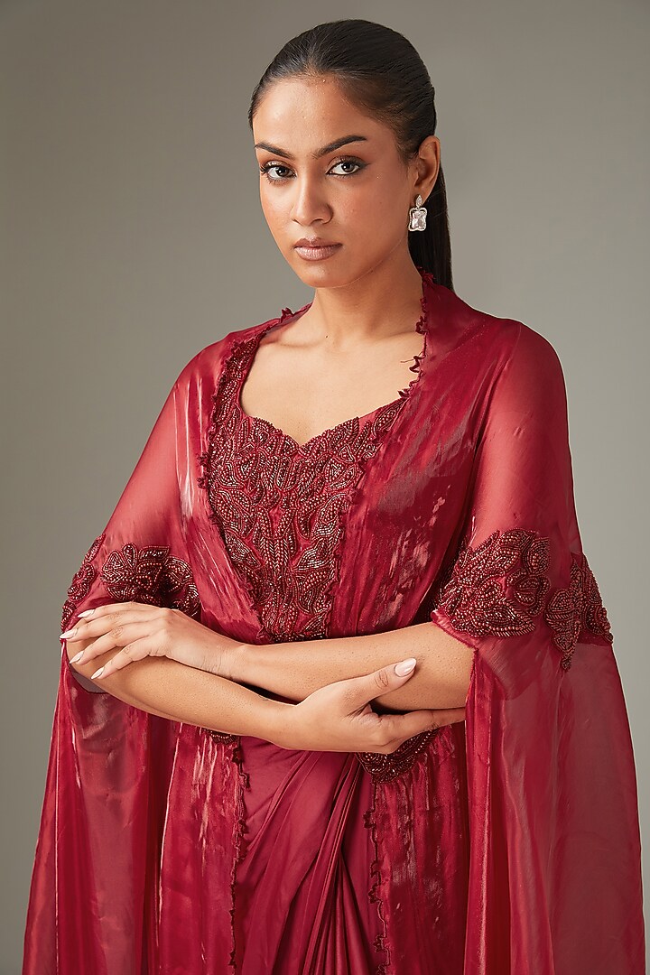 Red Organza Handwork Dhoti Set by LABEL ARRV at Pernia's Pop Up Shop