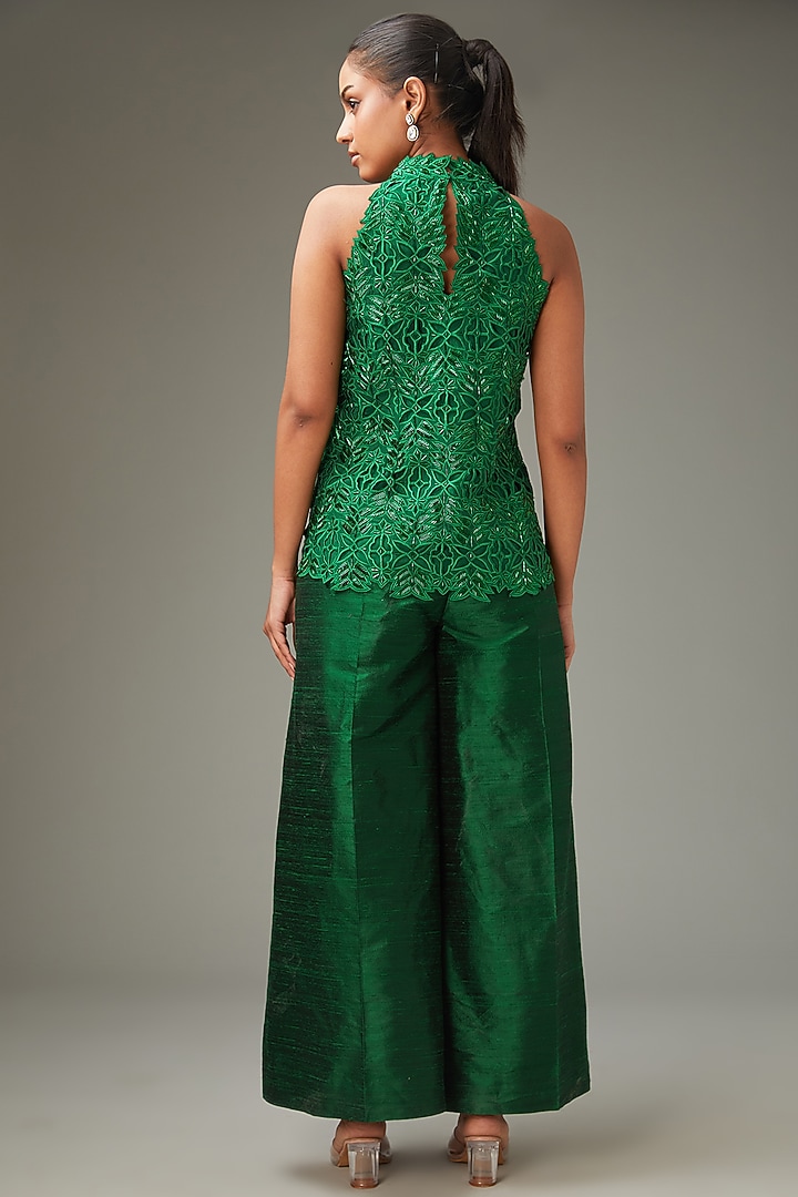 Green Raw Silk Wedding Sharara Set by LABEL ARRV at Pernia's Pop Up Shop