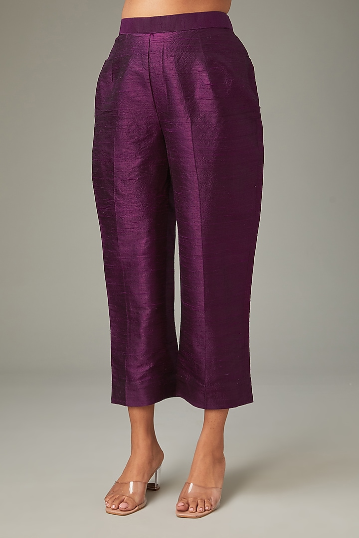 Wine Raw Silk Cutwork Jacket Set by LABEL ARRV at Pernia's Pop Up Shop