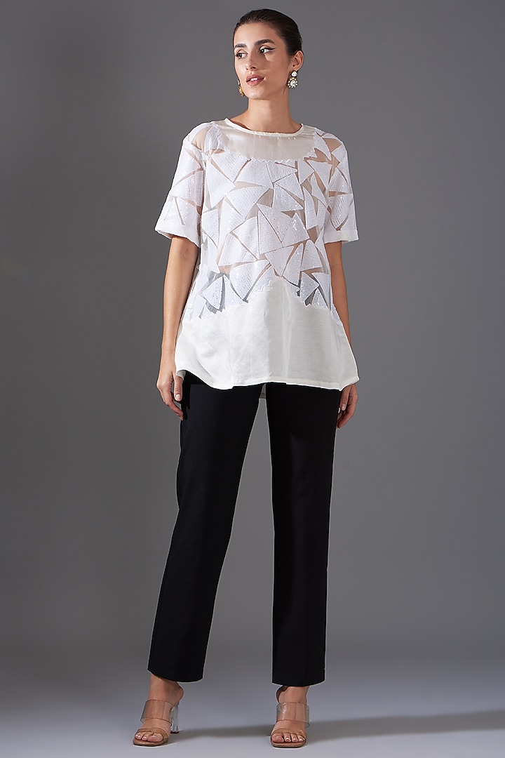 White Sequins Embroidered Top by LABEL ARRV
