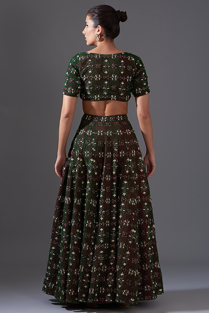 Multi-Colored Crepe Aari Embroidered Bridal Lehenga Set by LABEL ARRV at Pernia's Pop Up Shop