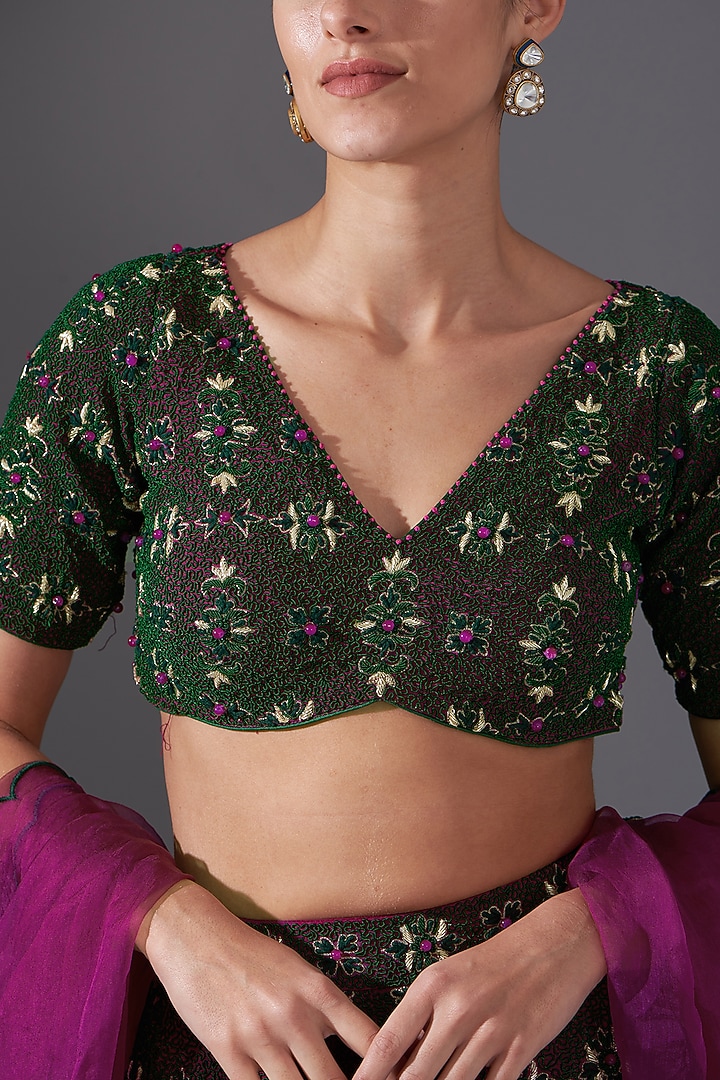 Multi-Colored Crepe Aari Embroidered Bridal Lehenga Set by LABEL ARRV at Pernia's Pop Up Shop