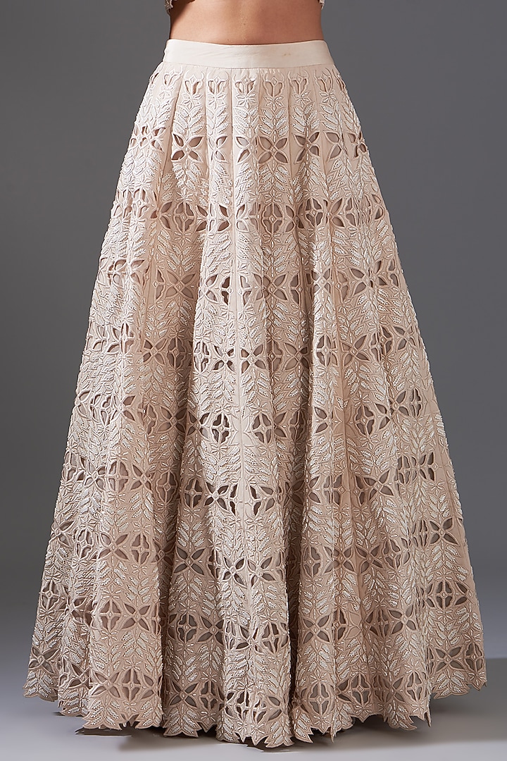 Ivory Crepe Cutwork Embroidered Bridal Lehenga Set by LABEL ARRV at Pernia's Pop Up Shop
