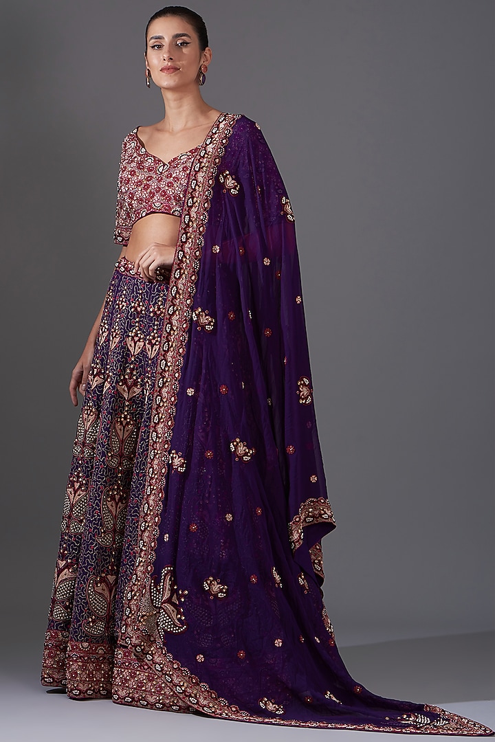 Purple Georgette Sequins Embroidered Lehenga Set by LABEL ARRV