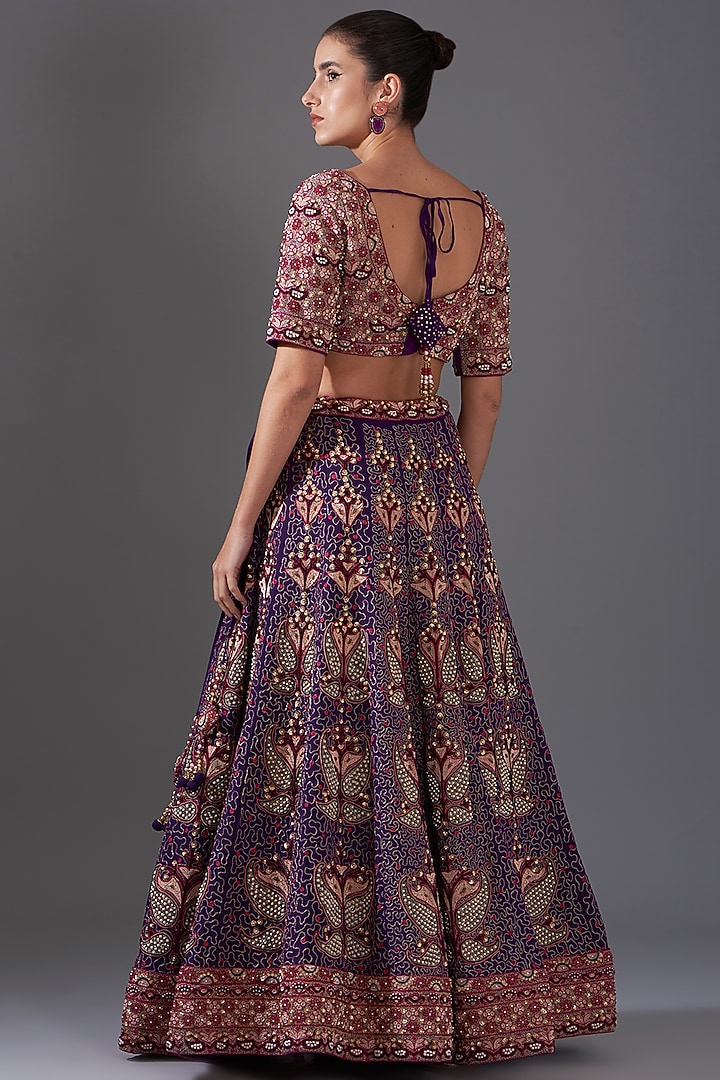 Purple Georgette Sequins Embroidered Bridal Lehenga Set by LABEL ARRV at Pernia's Pop Up Shop
