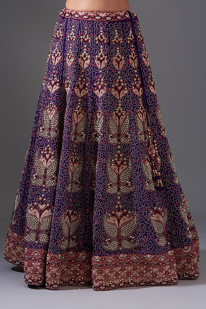 Purple Georgette Sequins Embroidered Bridal Lehenga Set by LABEL ARRV at Pernia's Pop Up Shop