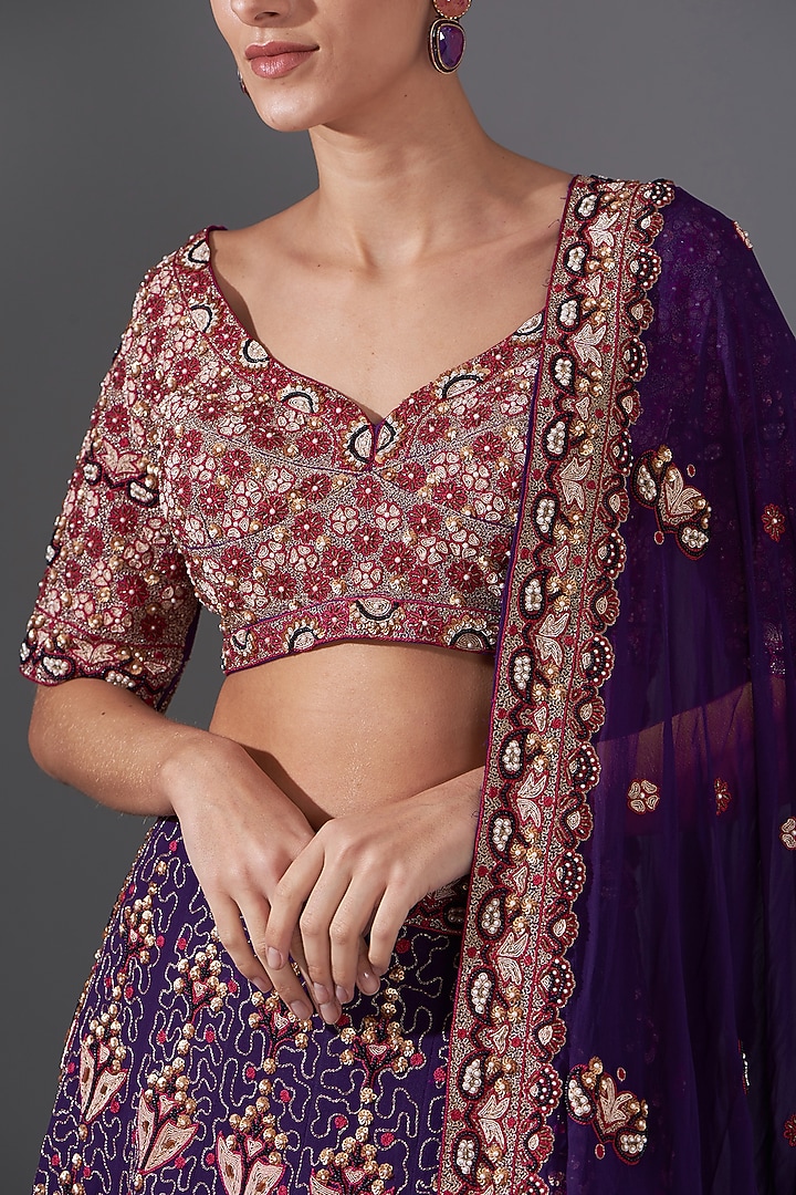 Purple Georgette Sequins Embroidered Bridal Lehenga Set by LABEL ARRV at Pernia's Pop Up Shop