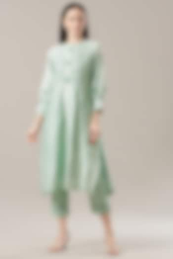 Sea Green Chanderi Kurta Set by Anushka Repswal-Sewing love at Pernia's Pop Up Shop